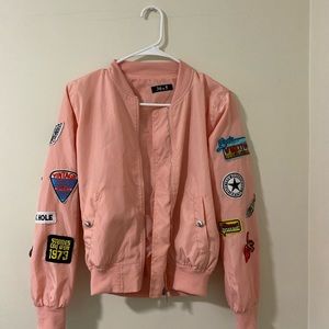 Pink Bomber Jacket with Patches